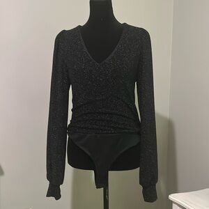 White Birch small bodysuit sparkly black vneck   A